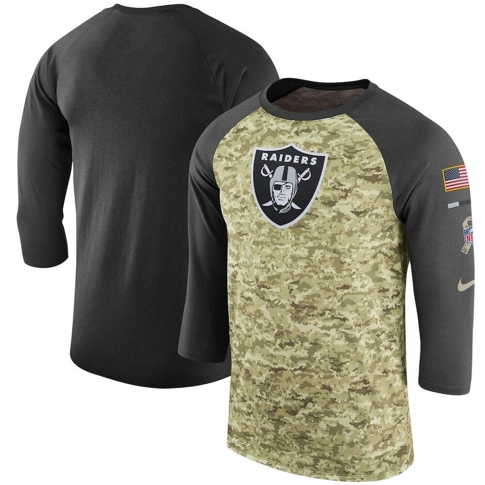 Nike Las Vegas Raiders Salute To Service Camo Dri-Fit 3/4 Sleeve Shirt Mens XXL